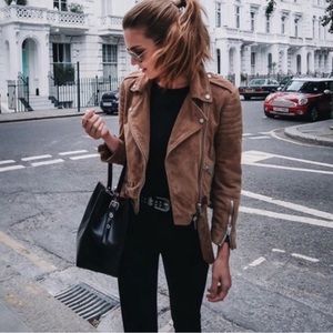 All Saints Hitchen Leather Biker Jacket in Graphite Brown Womens Size XS / US 0